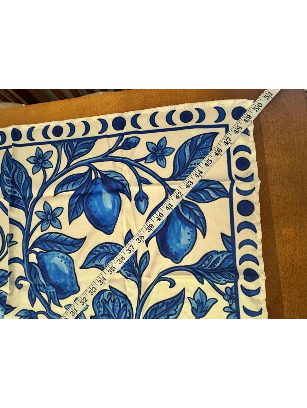 Blue Floral Square Scarf with Cream Border 242 - Picture 3 of 4